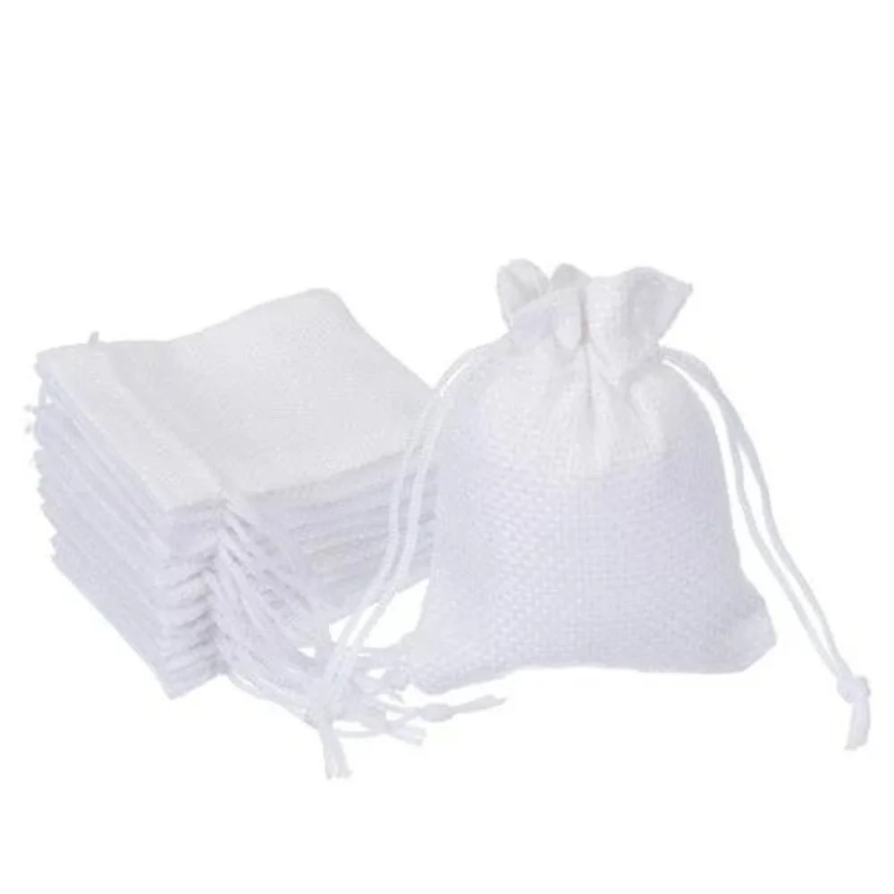 Sansam 10 Pack White Burlap Drawstring Bags 7x9 Hessian Gift Pouches NEW